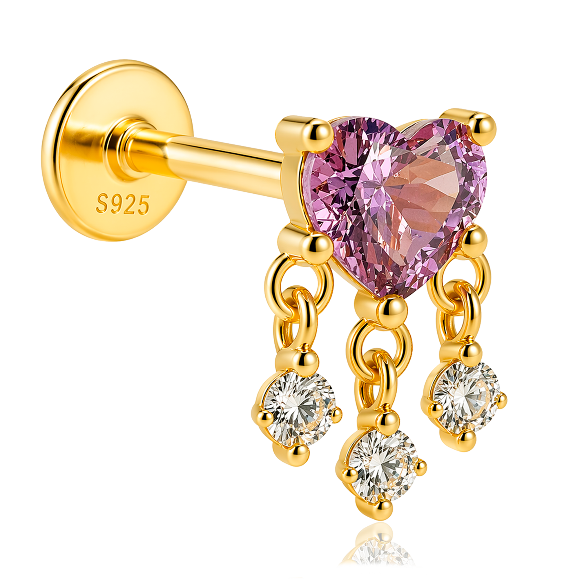 Pendiente Lila Heart Drop Oro