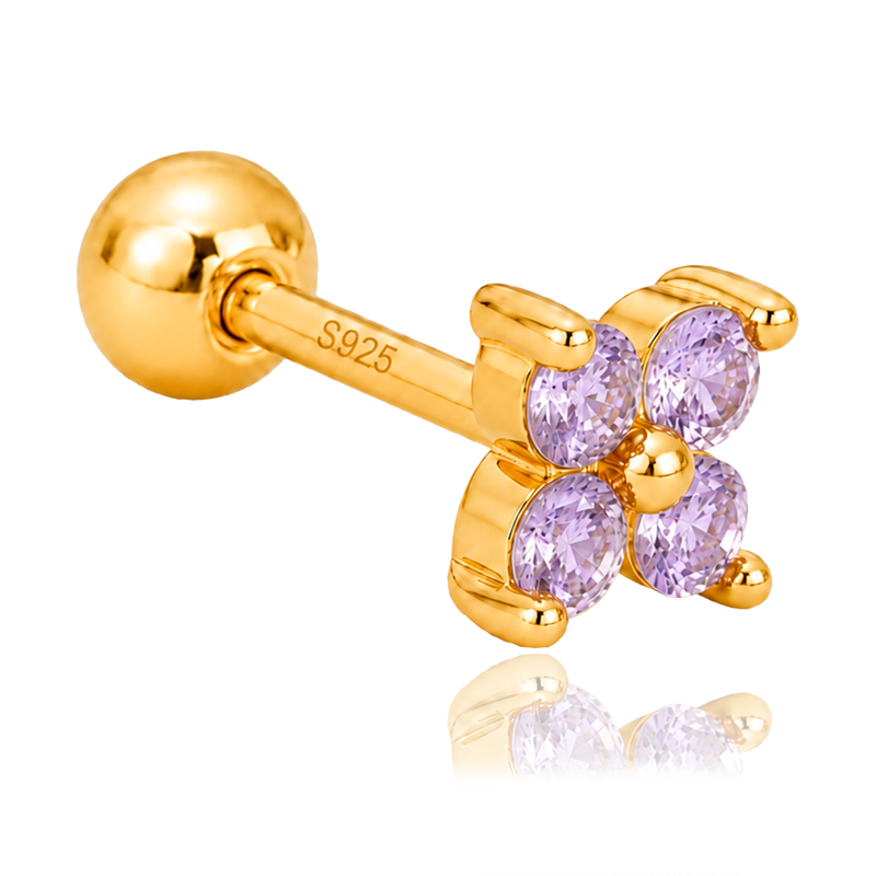 Pendiente Mini Flor Lila Oro
