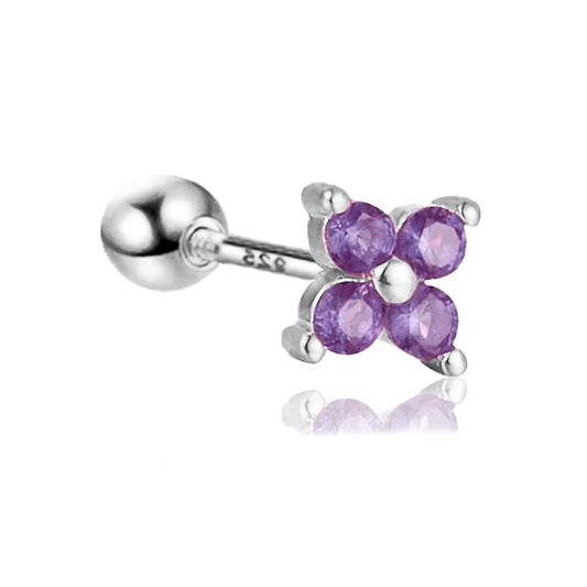Pendiente Mini Flor Lila Plata