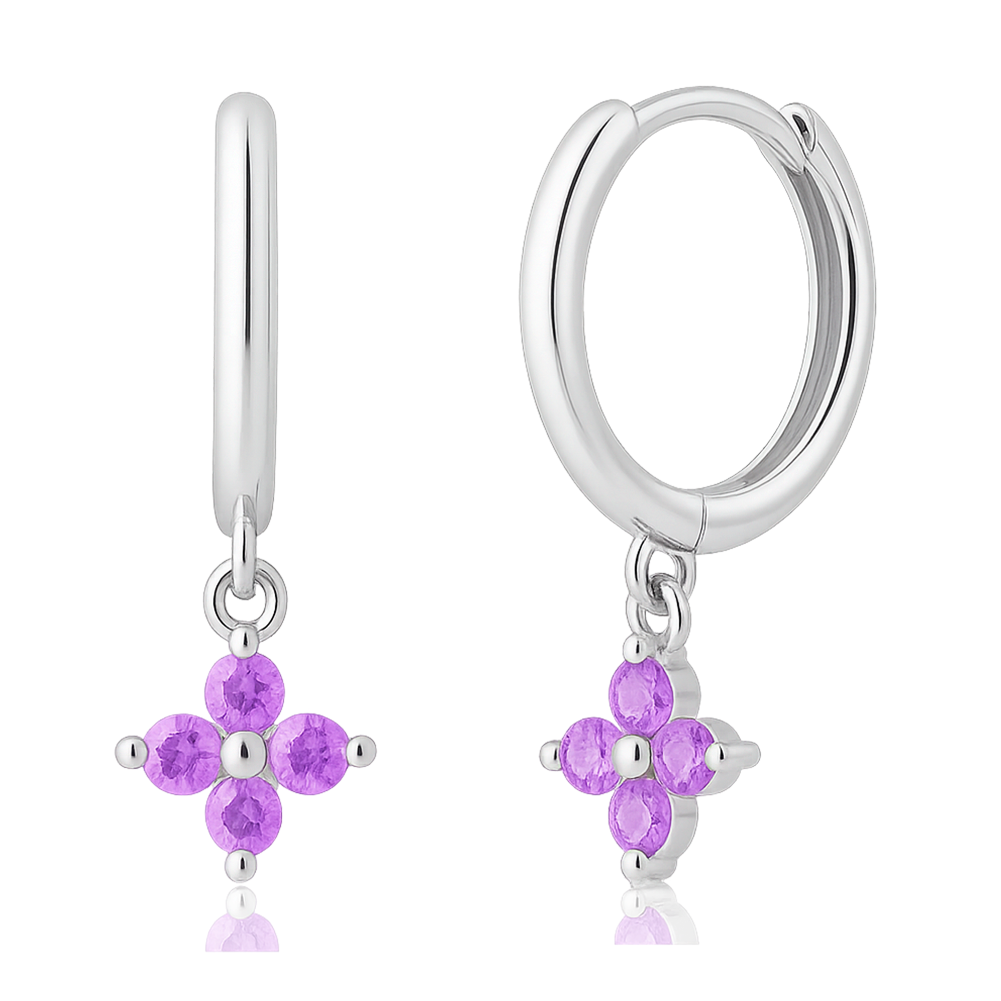 Aros Flor Lila Plata