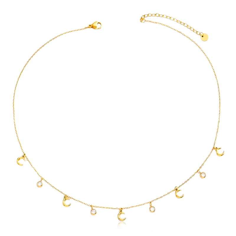 Choker Lunas y Circonitas Oro