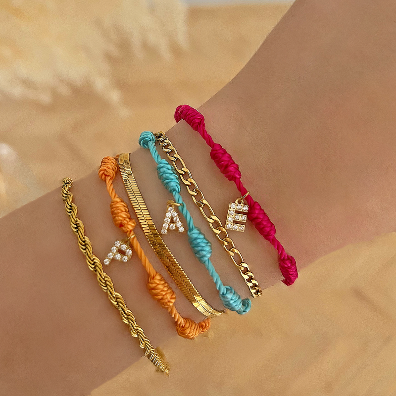 Pulsera 7 Nudos Turquesa Inicial Brillante
