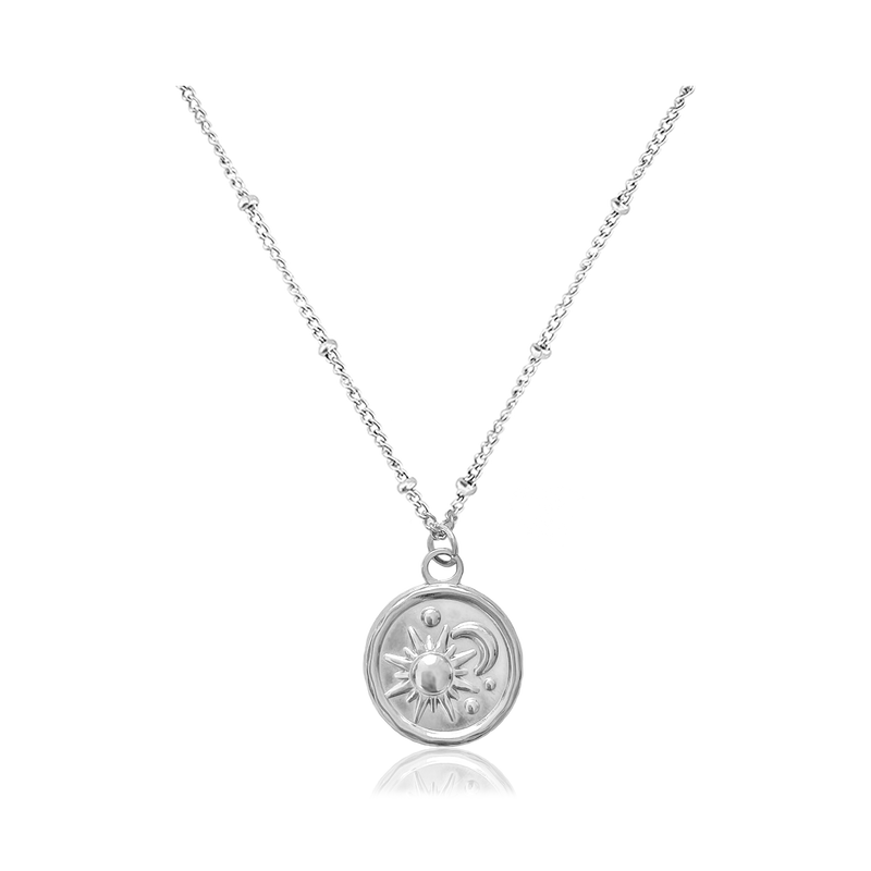 Collana Medaglia Sole e Luna Argento