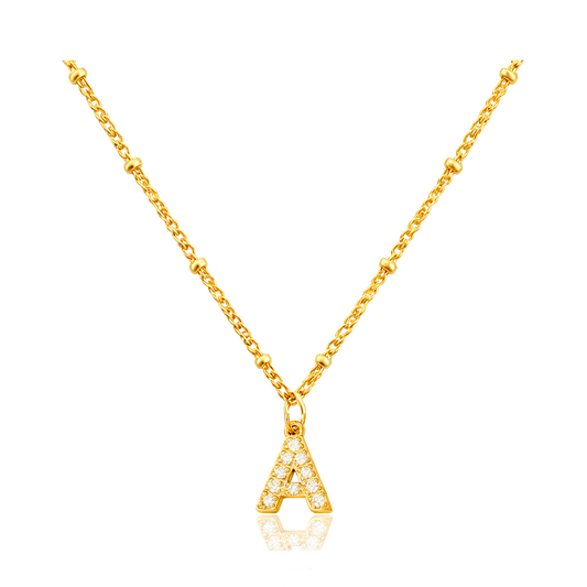 Collar Shiny Inicial Bolitas Oro