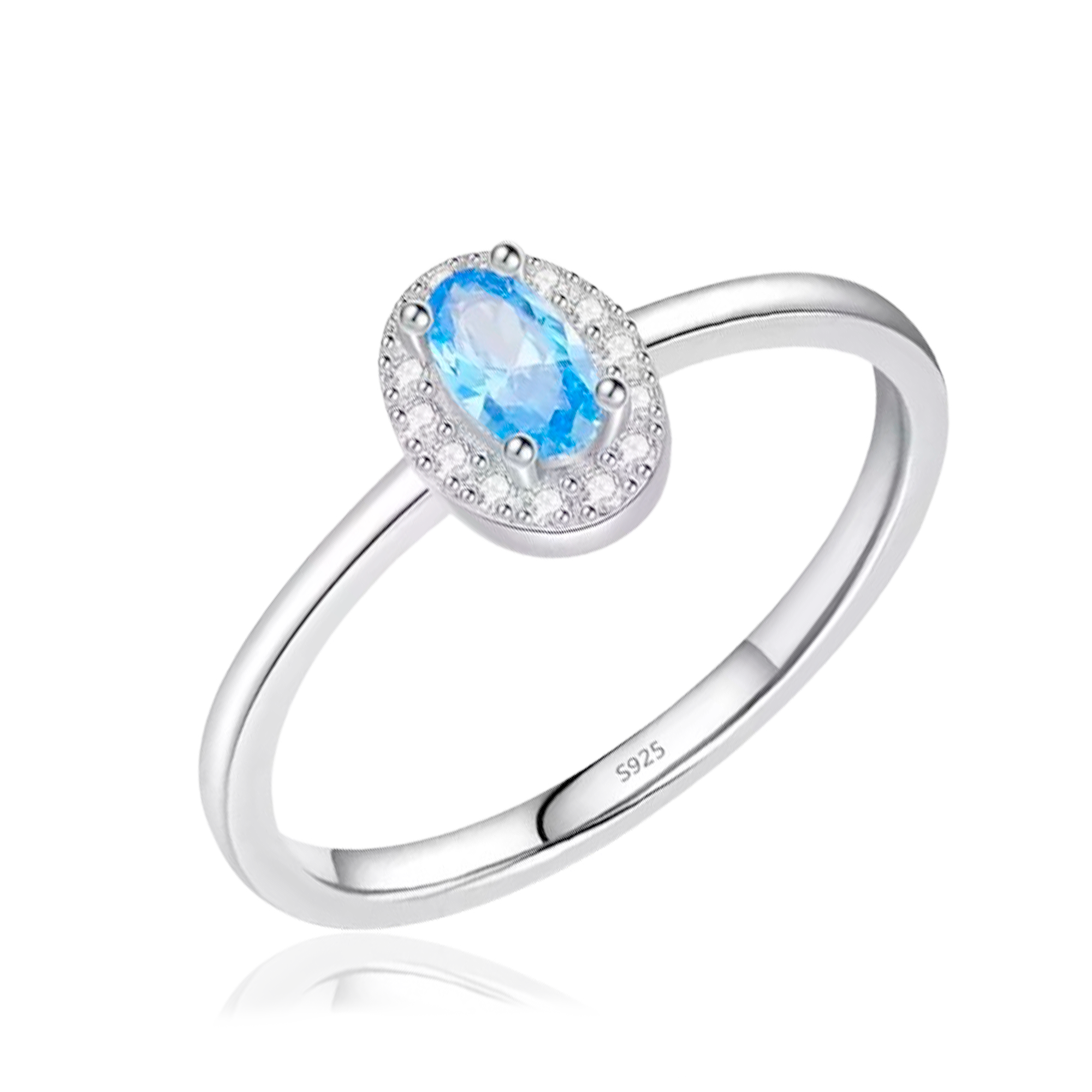 Anillo Mini Oval Celeste Plata