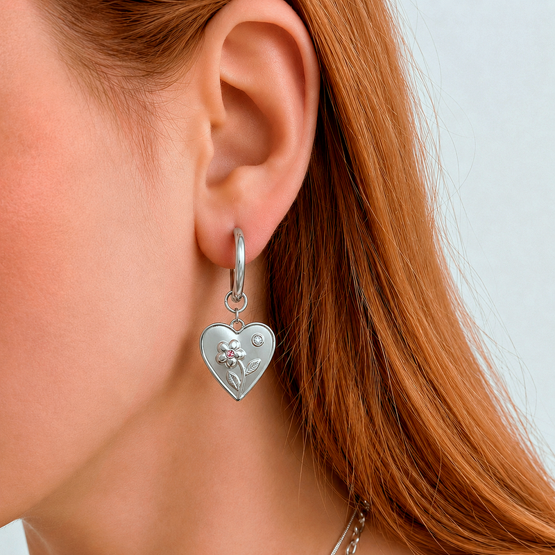 Aros Medium Basic Heart Bloom Plata