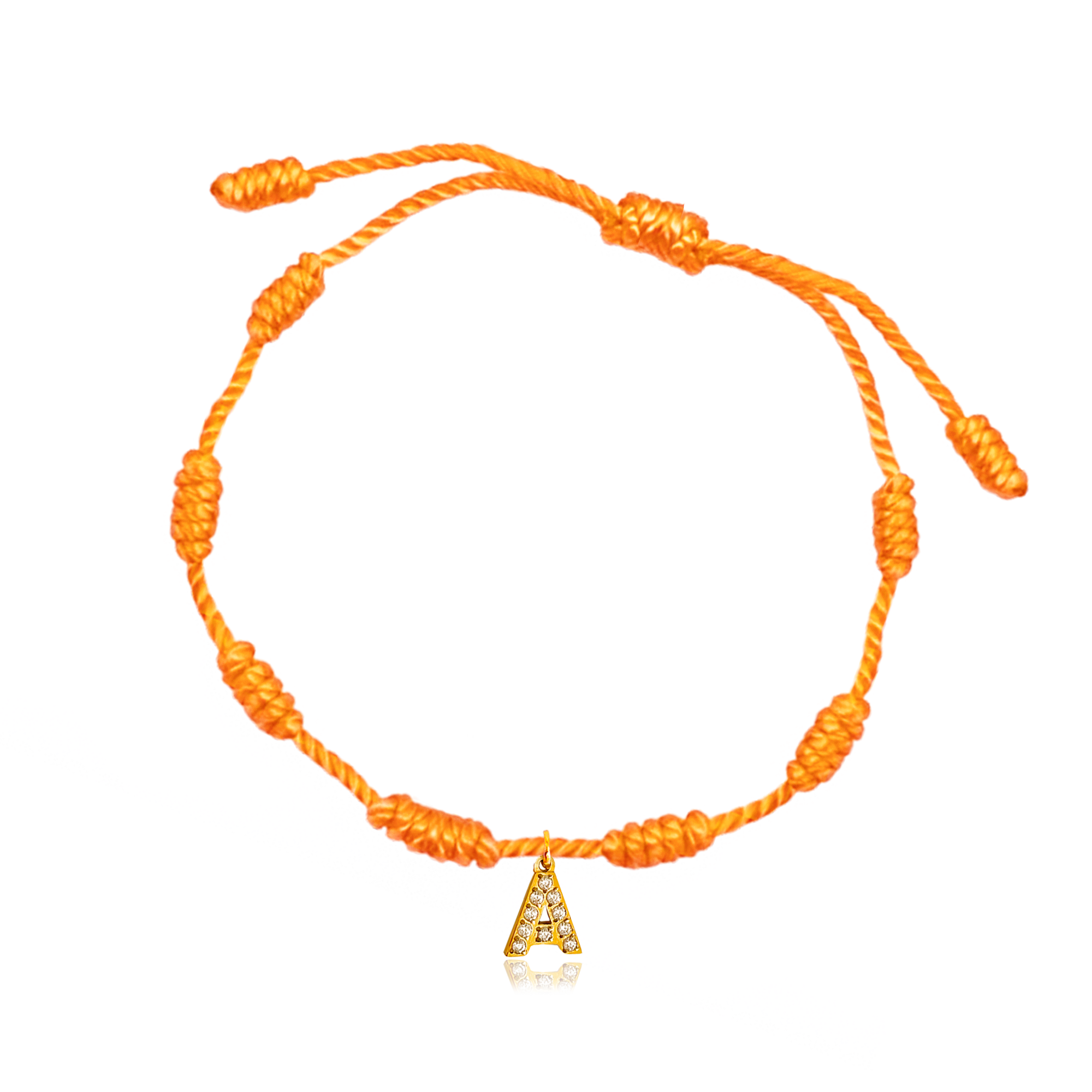 Pulsera 7 Nudos Naranja Inicial Brillante