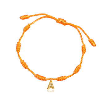 Pulsera 7 Nudos Naranja Inicial Brillante