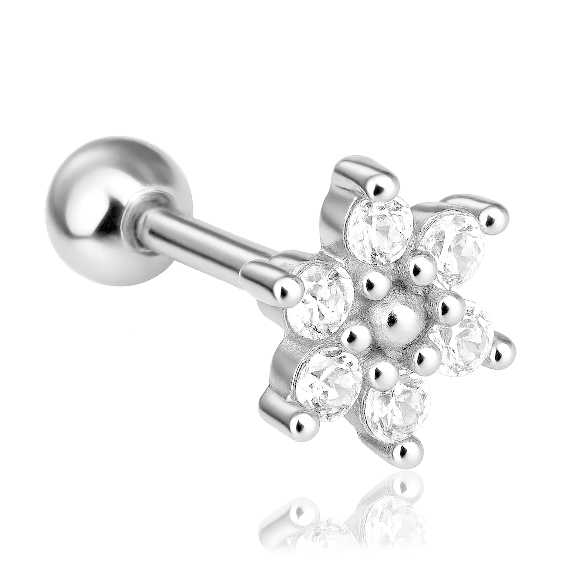 Pendiente Flor Pétalos Blancos Plata