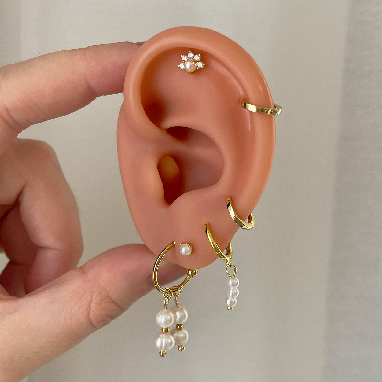 Aros Doble Perla Oro