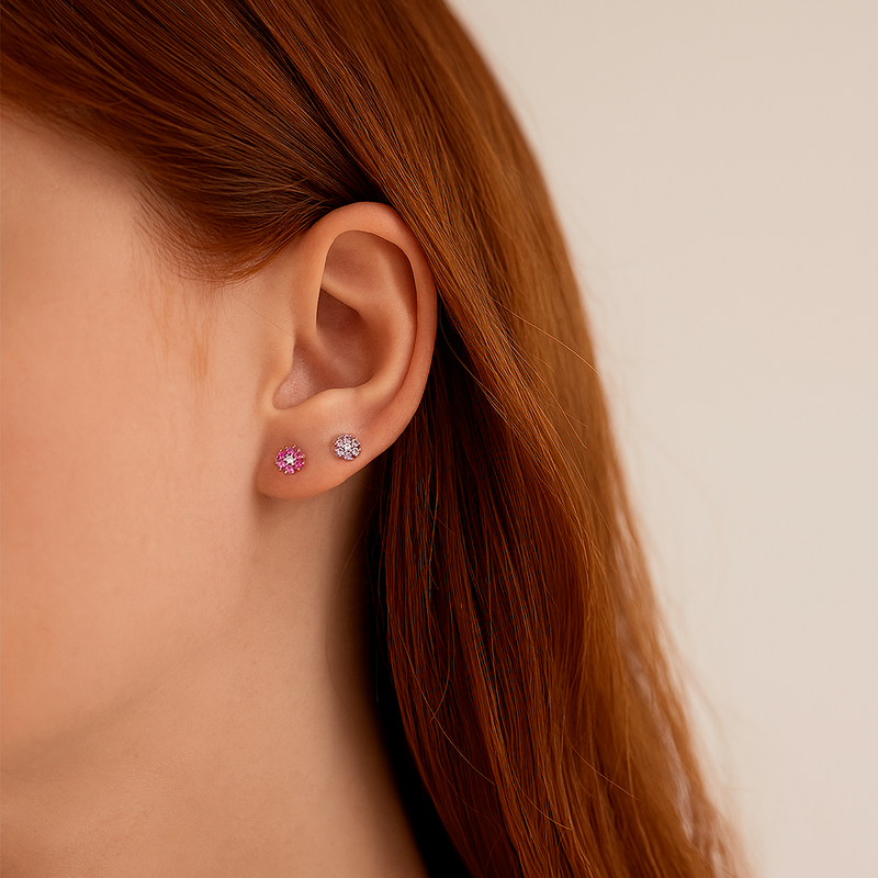 Pendiente Flor Anémona Lila Plata