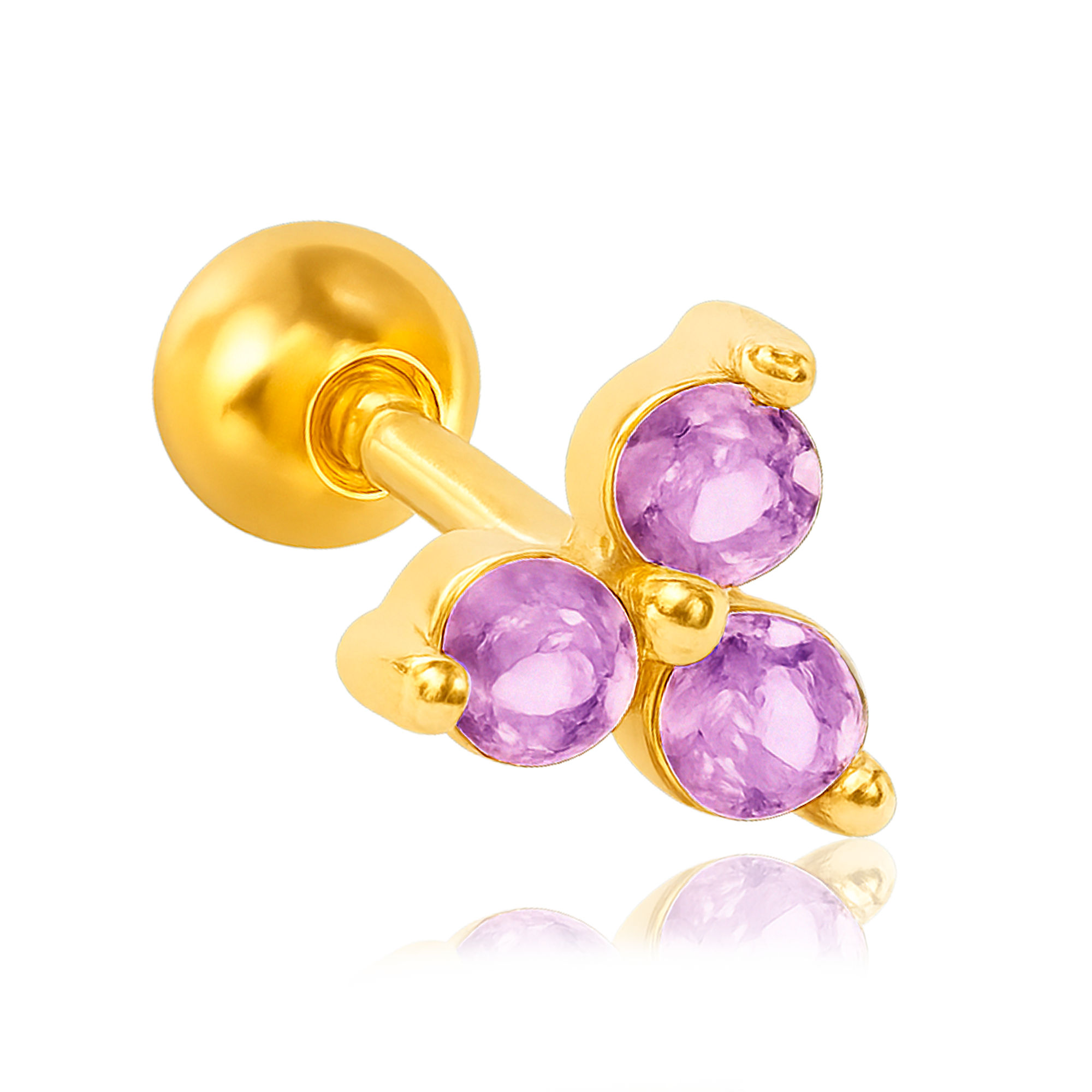 Pendiente Trébol Lila Oro