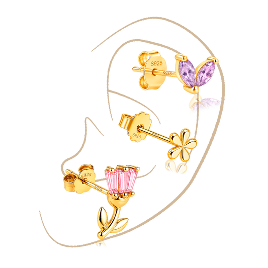 Set Pastel Flowers · Plata de ley bañada en oro 18k