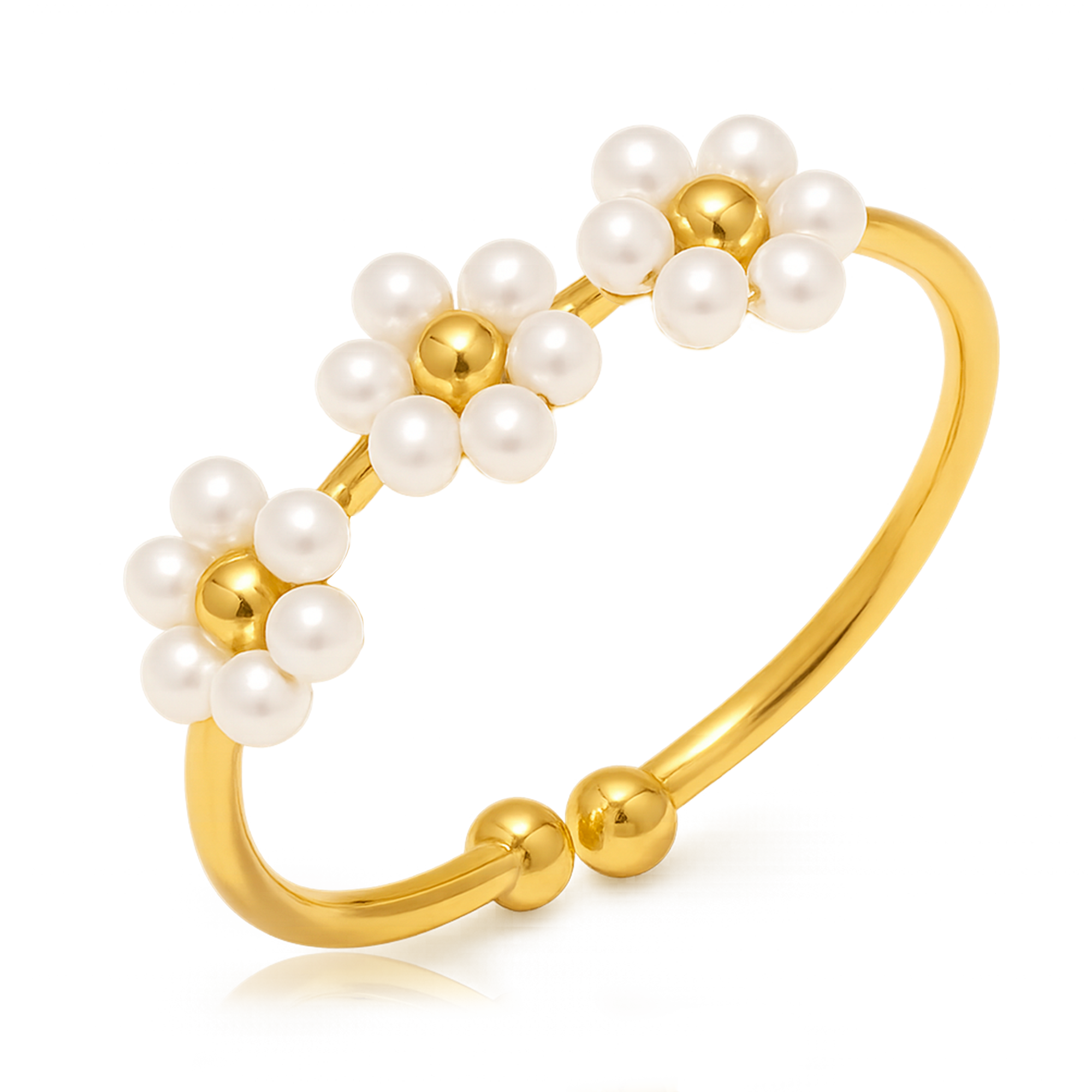 Anillo Triple Flower Perla Oro