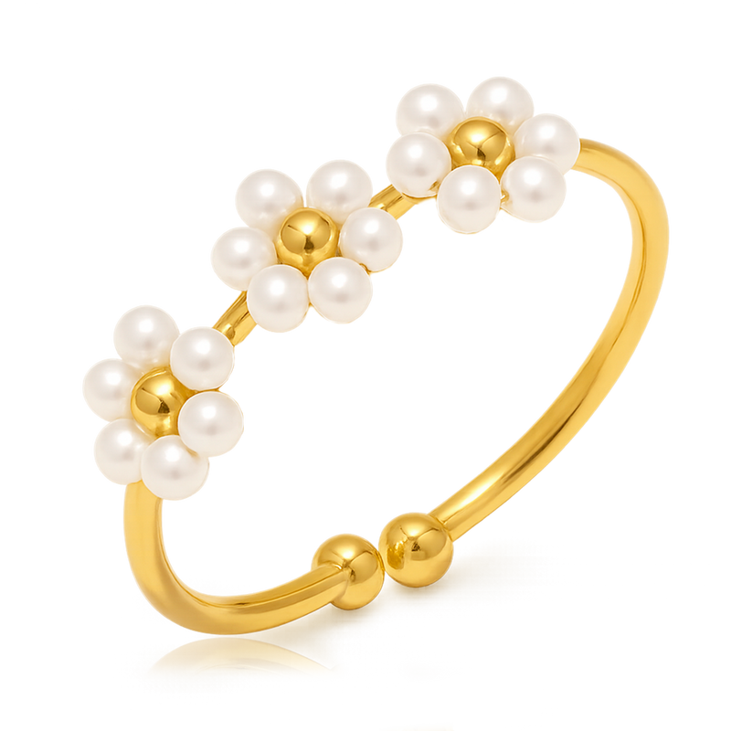 Anillo Triple Flower Perla Oro