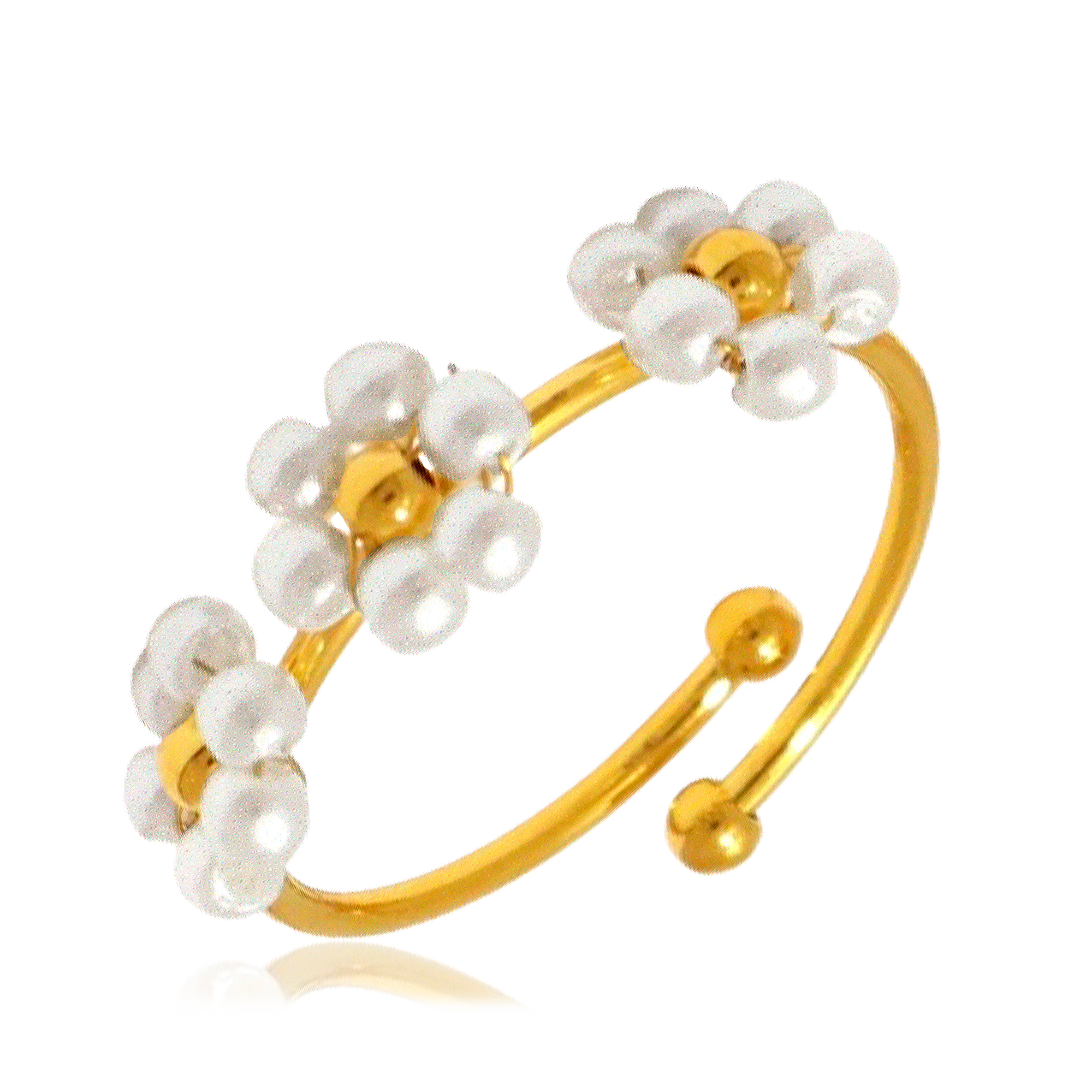 Anillo Triple Flower Perla Oro