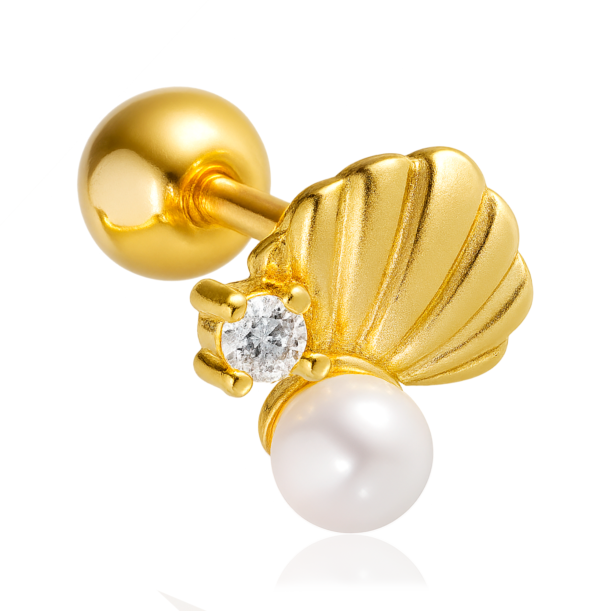 Pendiente Concha y Perlita Oro