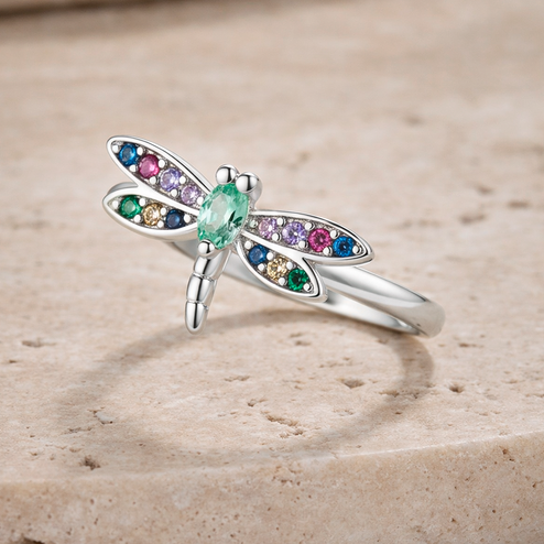 Anillo Colorful Libélula Plata