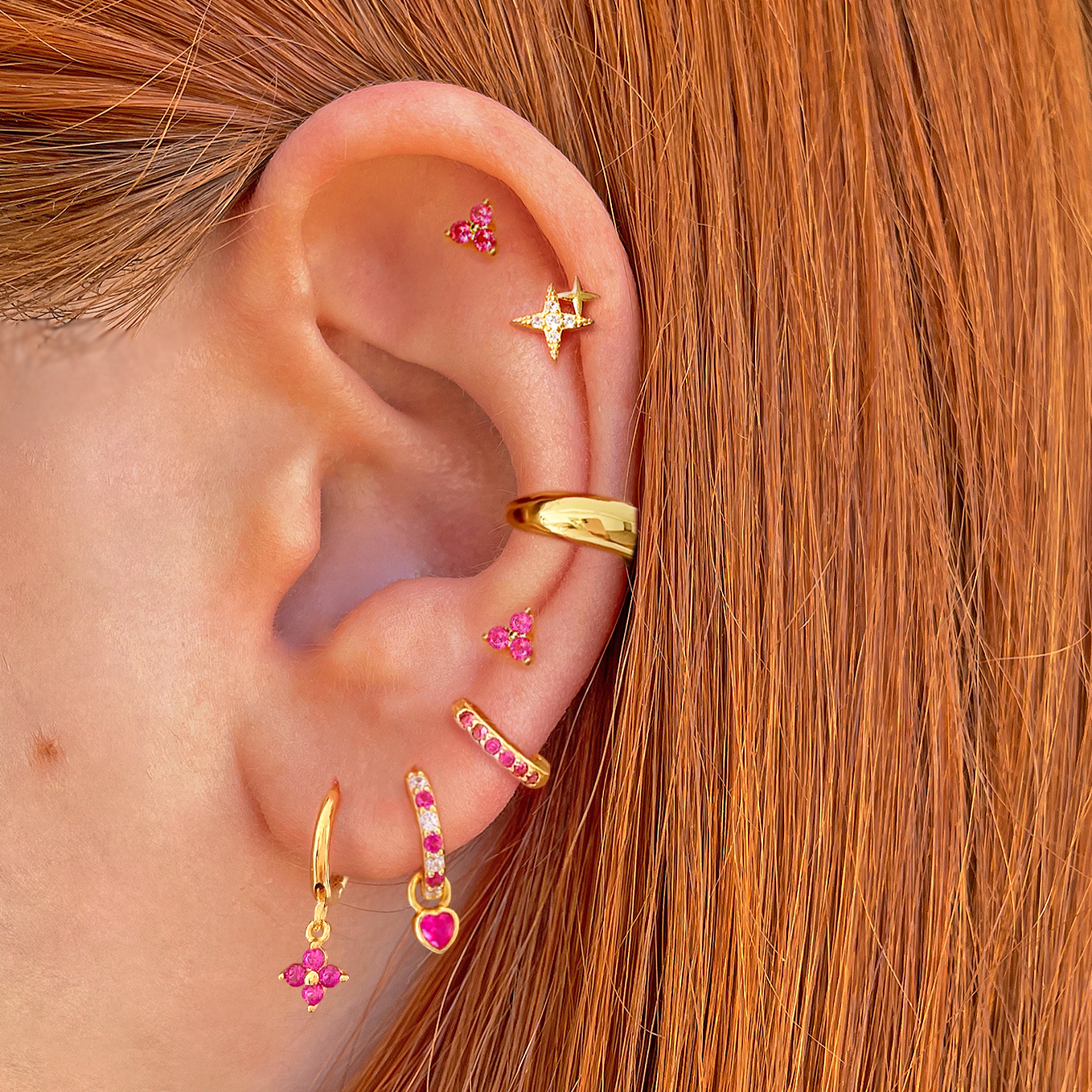 Aros Pink Flor Oro