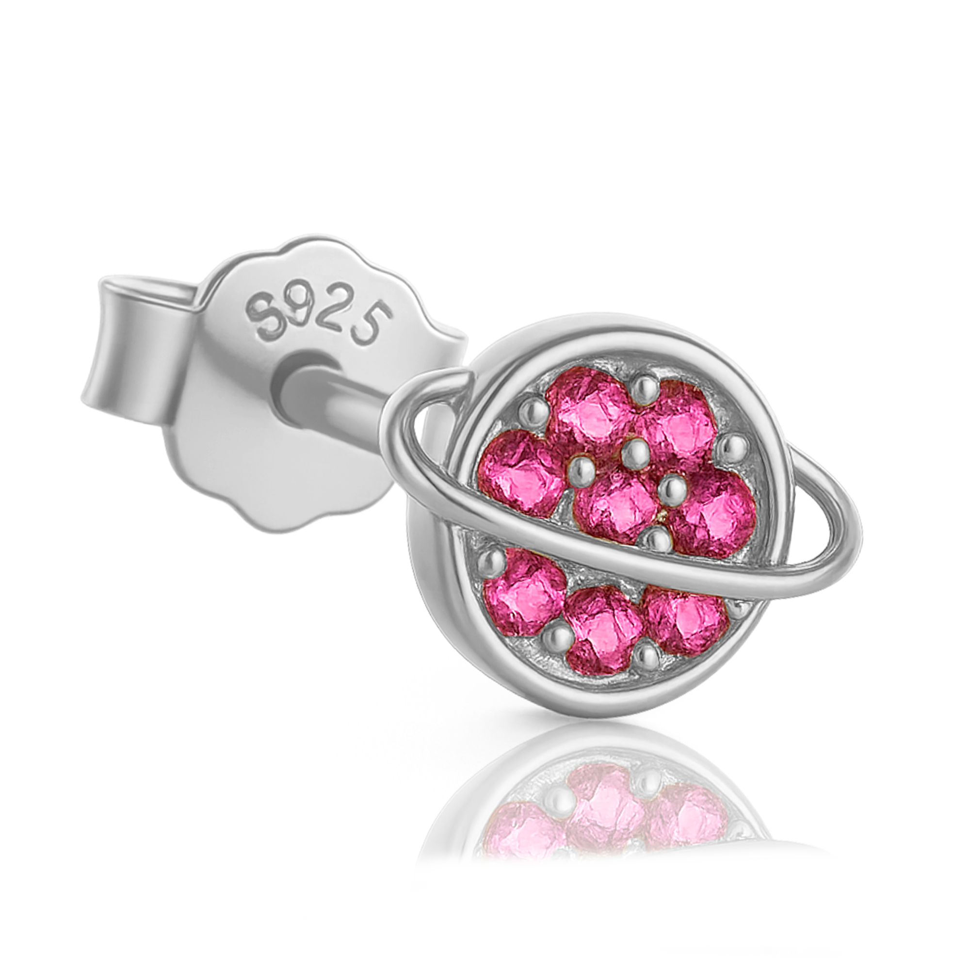 Pendiente Planeta Rosa Plata