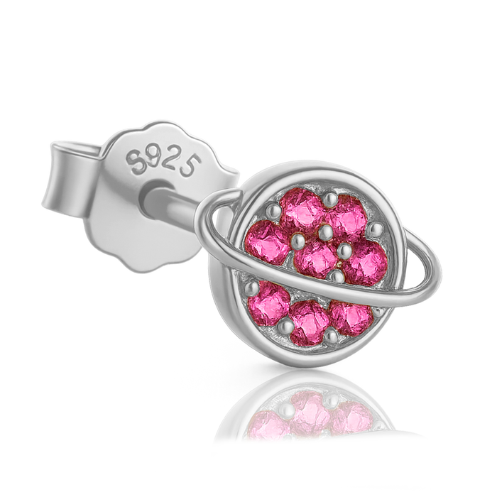 Pendiente Planeta Rosa Plata