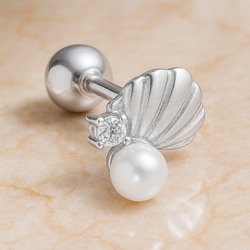 Pendiente Concha y Perlita Plata