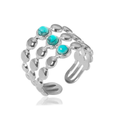 Anillo Triple Bolitas Turquesa Plata