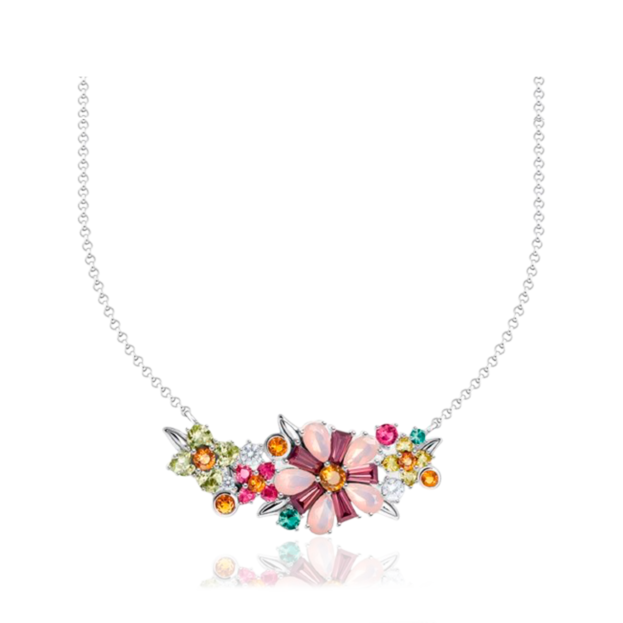 Collar Flores de Colores Plata