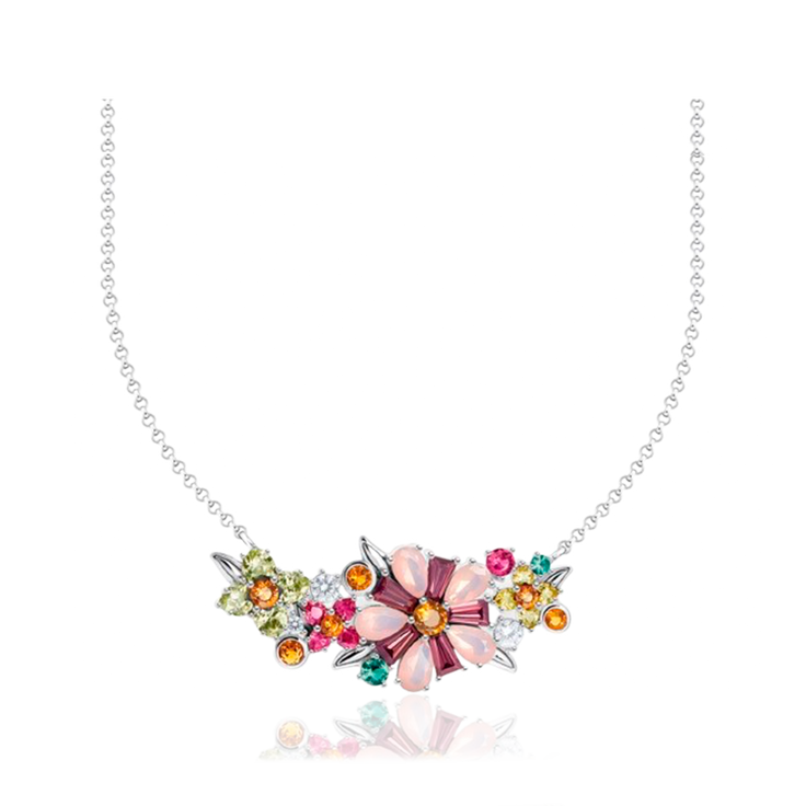 Collar Flores de Colores Plata
