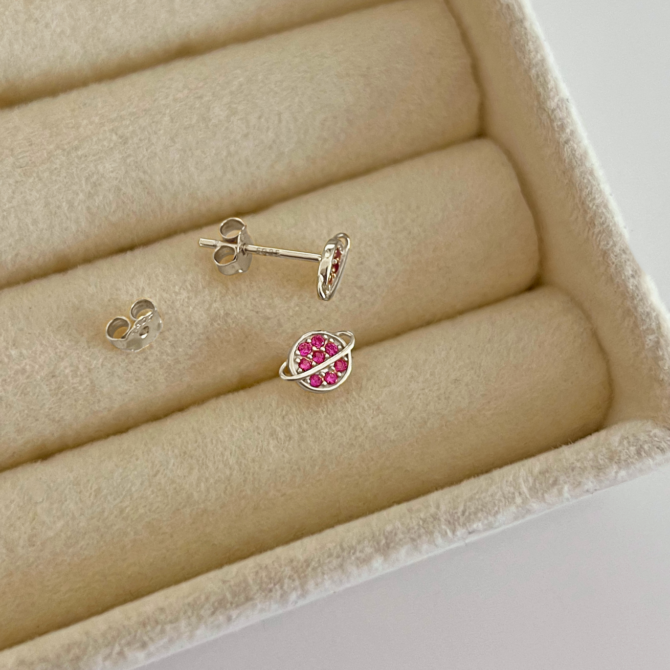 Pendiente Planeta Rosa Plata
