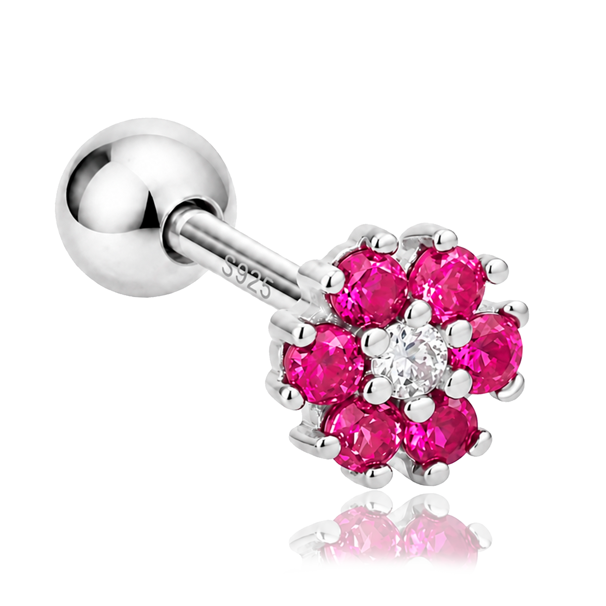Pendiente Flor Anémona Rosa Plata