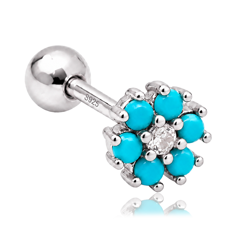 Pendiente Flor Anémona Turquesa Plata