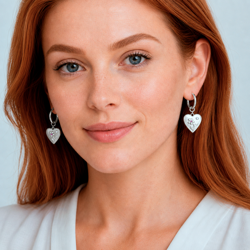 Aros Medium Basic Heart Bloom Plata