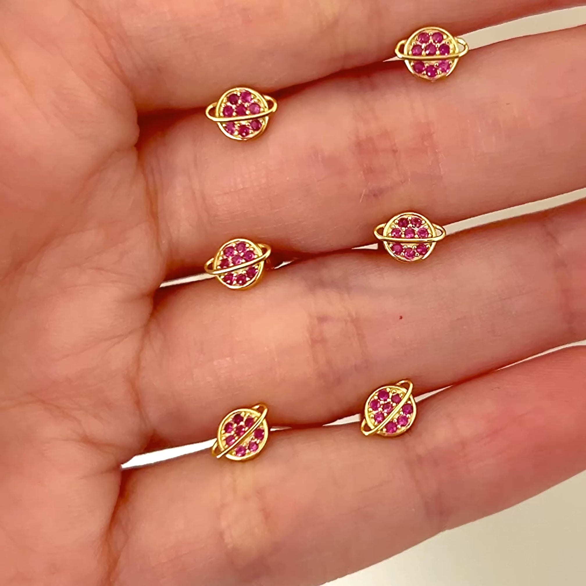 Pendiente Planeta Rosa Oro