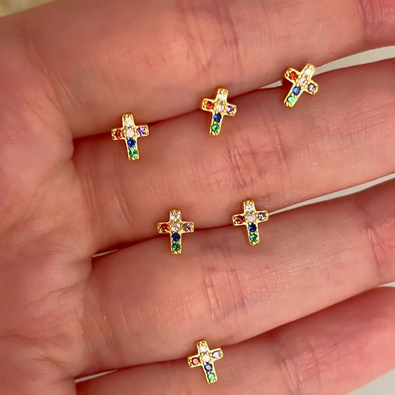Pendiente Mini Colorful Cruz Oro