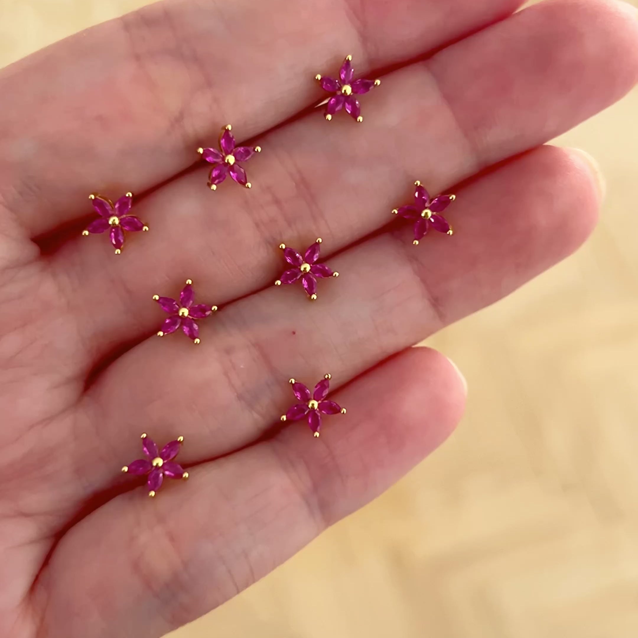 Pendiente Flor Rosa Oro