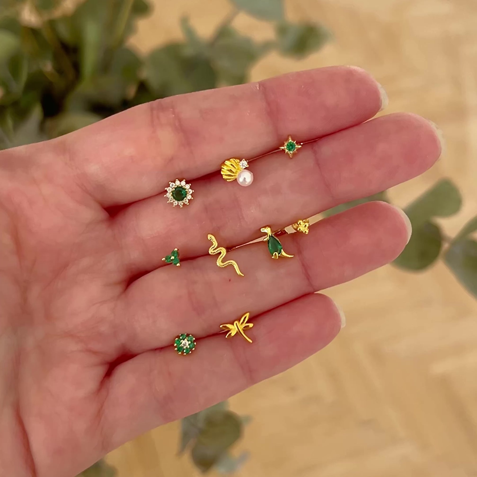 Pendiente Stella Verde Oro