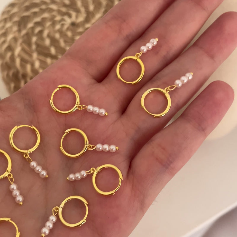 Orecchini a Cerchio Tripla Perla Oro
