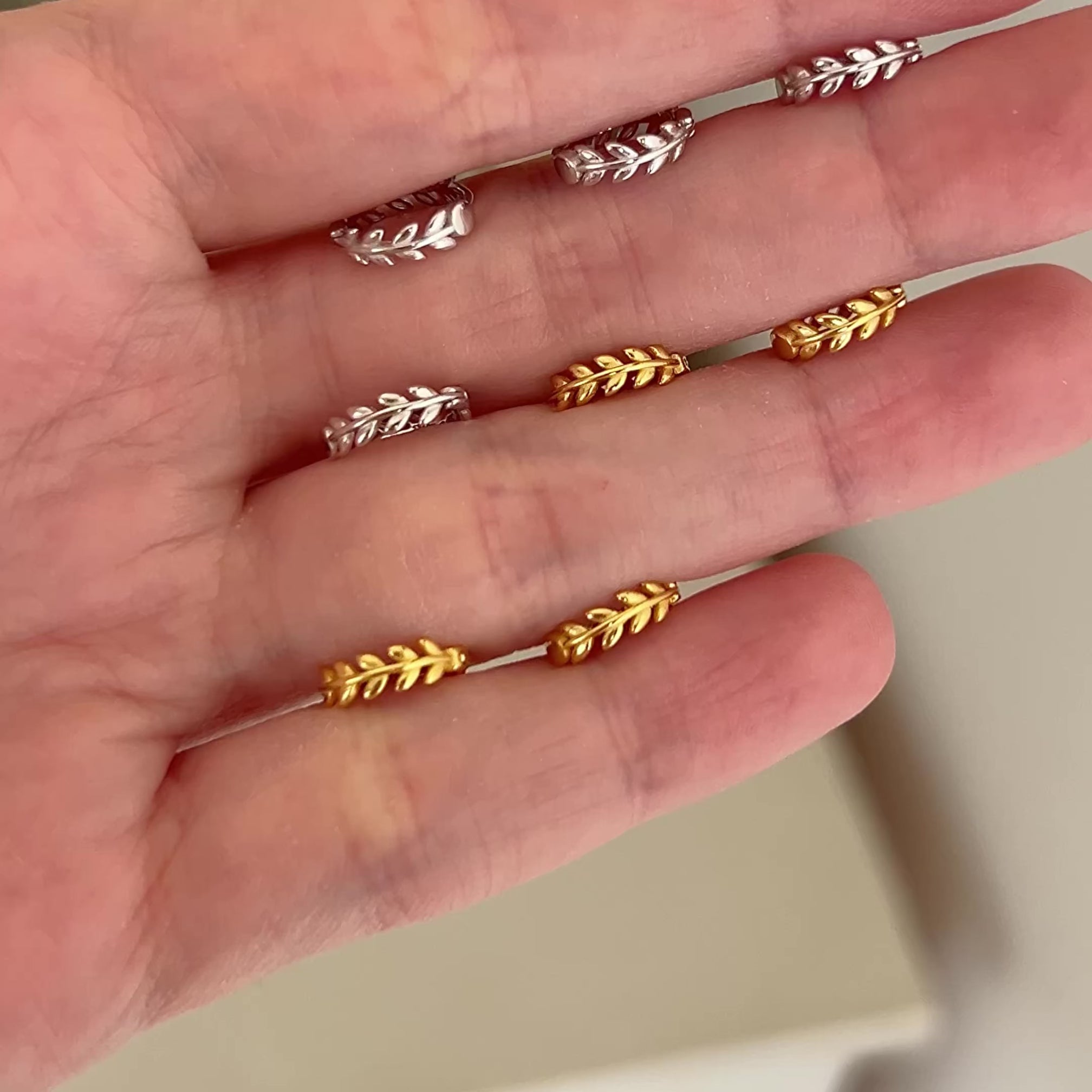 Aro Mini Hojas Plata