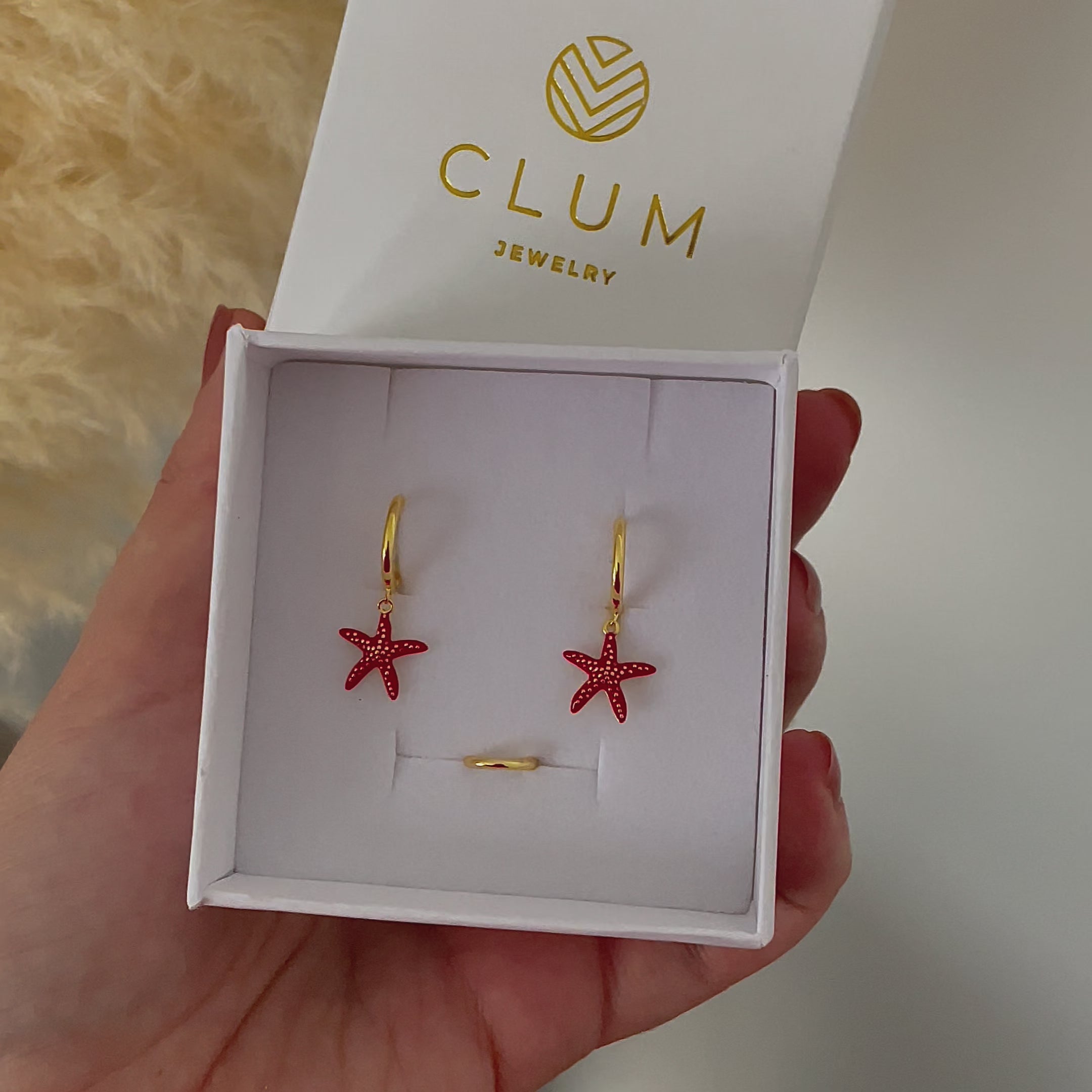 Aros Estrella De Mar Roja Oro