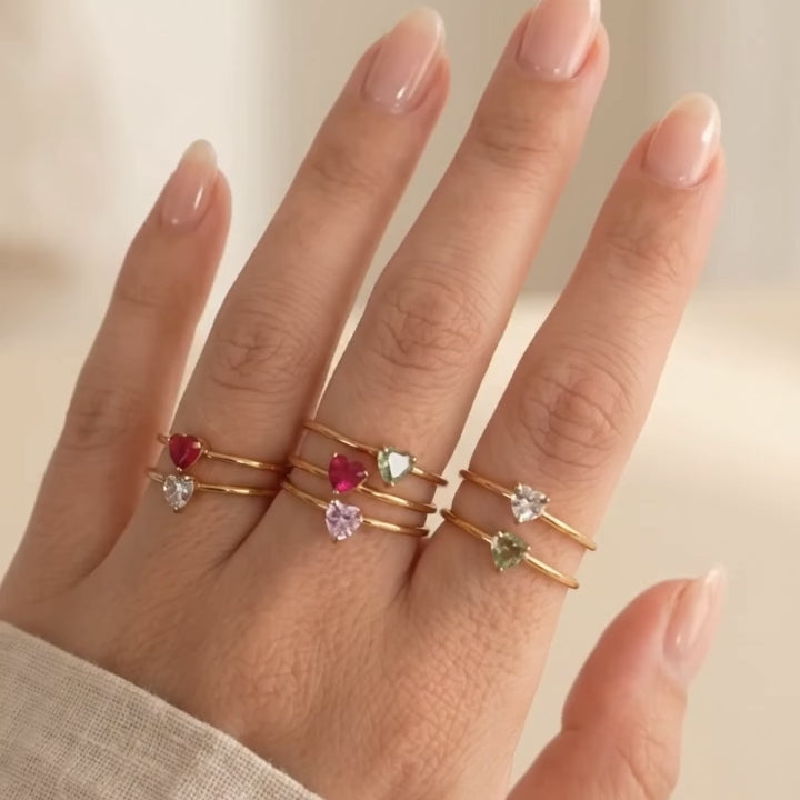 Anillo Mini Corazón Fucsia Oro
