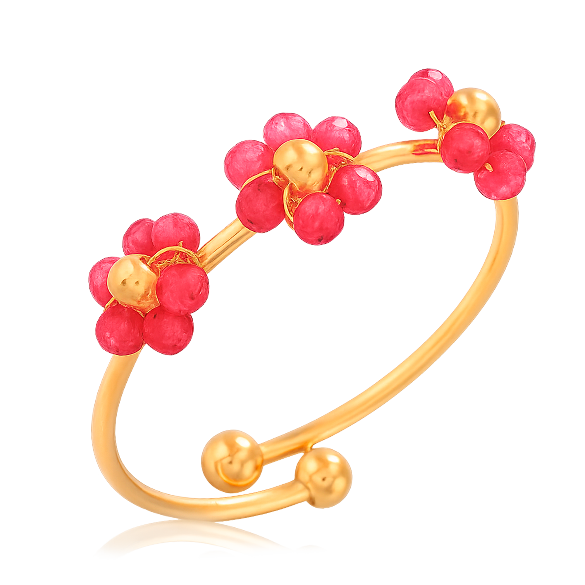 Anillo Triple Flower Fucsia Oro