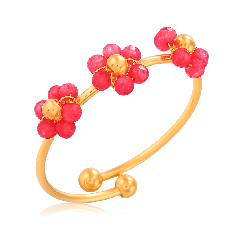 Anillo Triple Flower Fucsia Oro