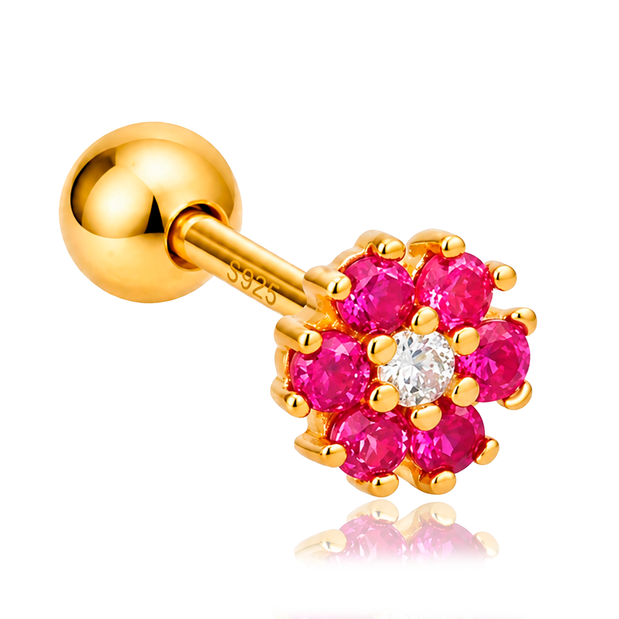 Pendiente Flor Anémona Rosa Oro