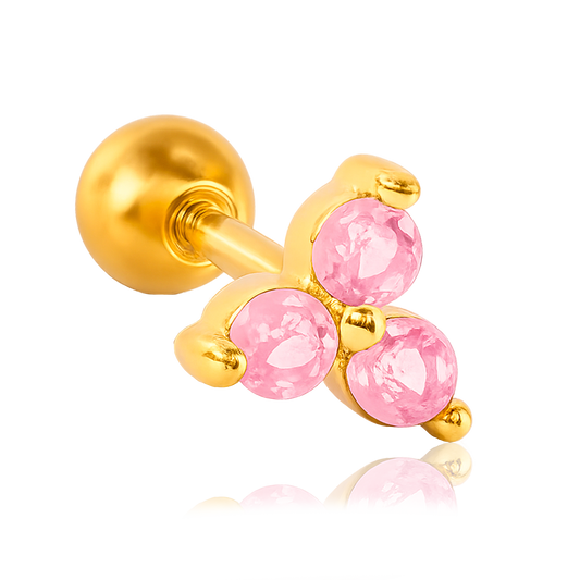 Pendiente Trébol Rosa Claro Oro