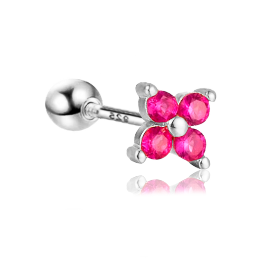 Pendiente Mini Flor Rosa Plata