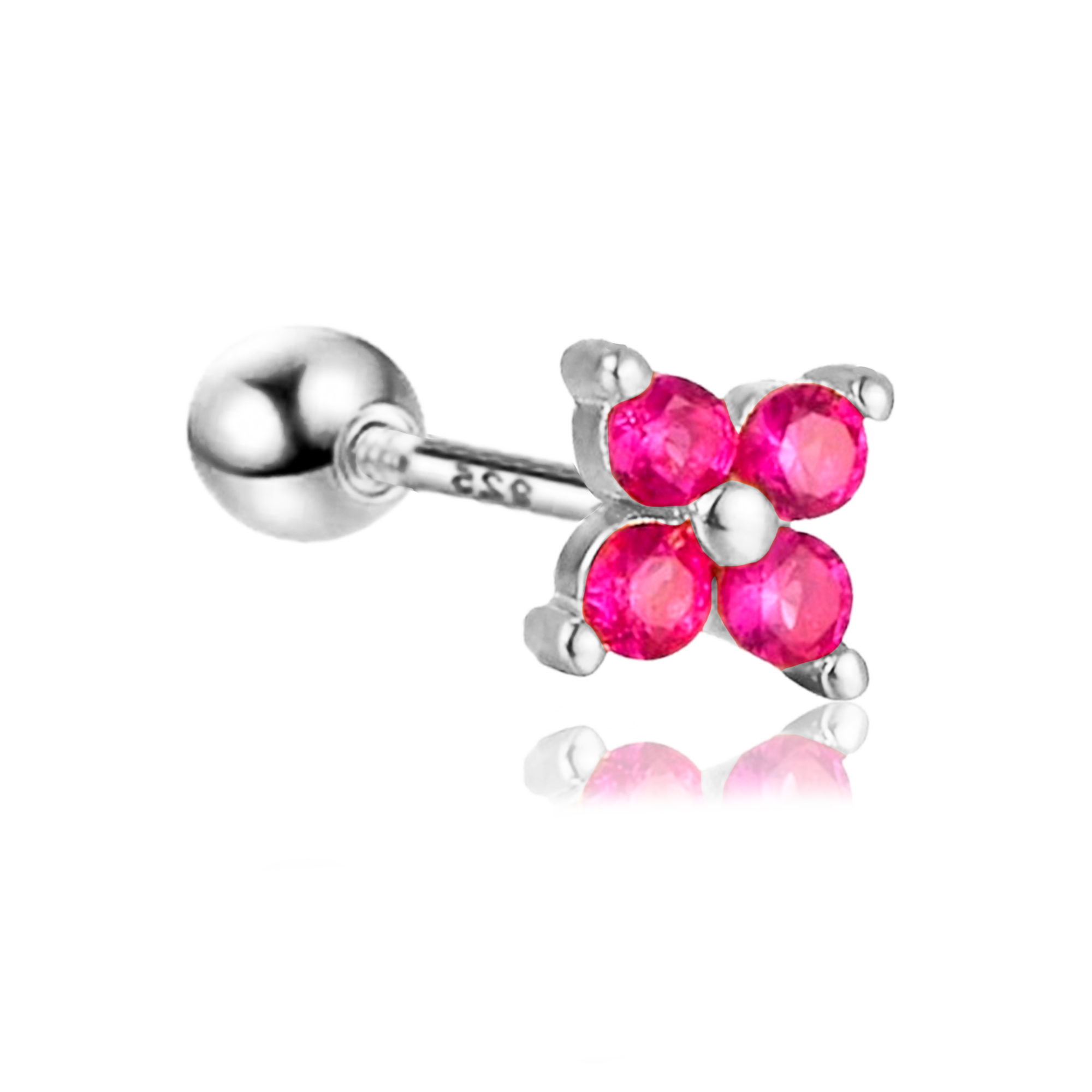 Pendiente Mini Flor Rosa Plata