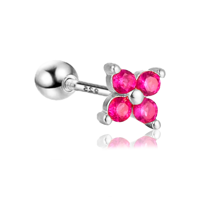 Pendiente Mini Flor Rosa Plata