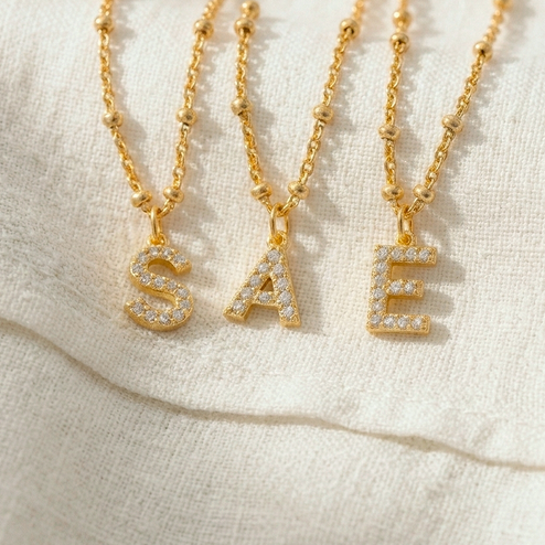 Collar Shiny Inicial Bolitas Oro