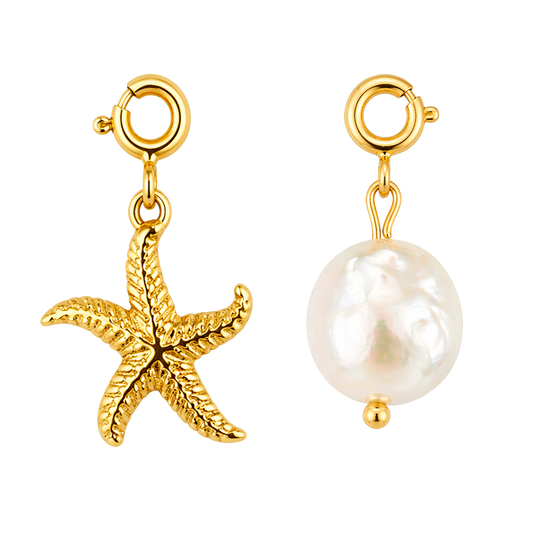 Set Charms Estrella de Mar y Perla Natural Oro